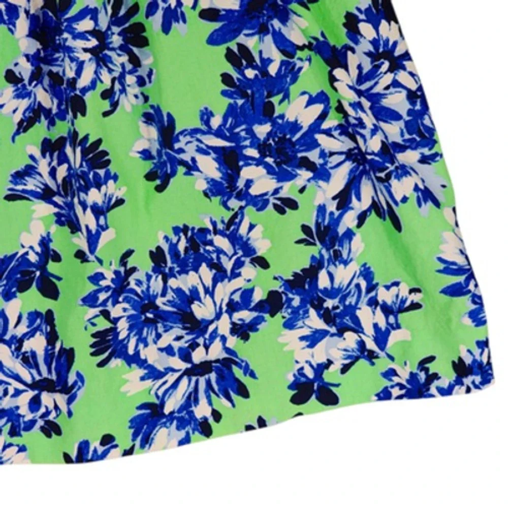J Crew Pleated Midi Skirt 8 Women Floral‎ Blue Green Cotton Full Swing Fairycore